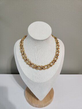 Vintage Monet Gold Tone Rope Chain Statement Necklace 13” Signed Chunky